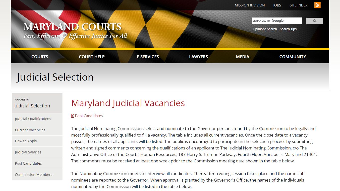 Maryland Judicial Vacancies | Maryland Courts